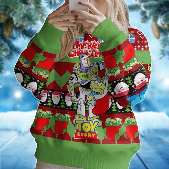 Buzz Lightyear Ugly Christmas Sweater, Toy Story Movie Xmas Sweatshirt, Alien Characters Ugly Sweatshirt, Christmas Gift For Men