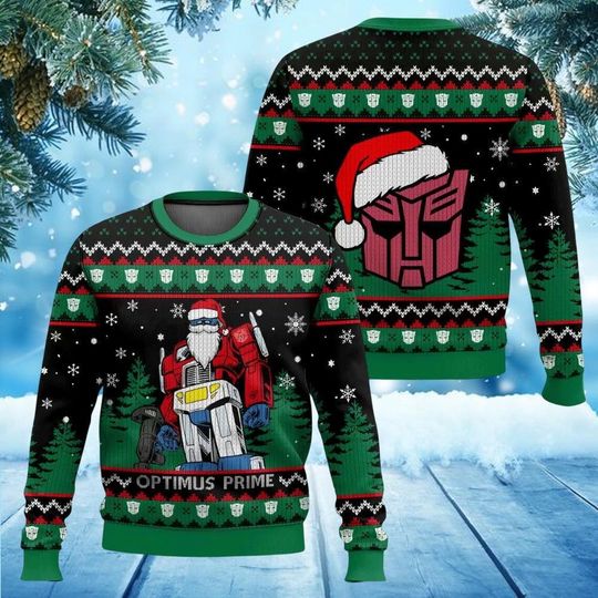 Transformers Ugly Christmas Sweater with Optimus Prime and Autobots Design