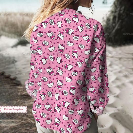 Hello Kitty Shirt, Hello Kitty Linen Shirt, Hello Kitty Linen Blouse