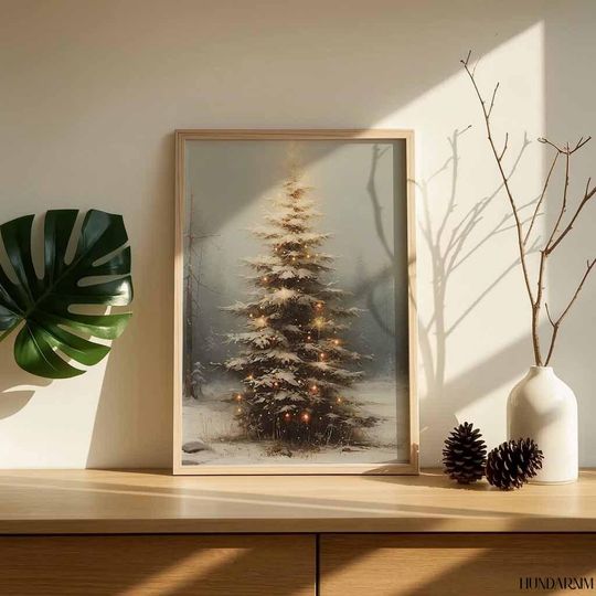 Snowy Christmas Tree Poster - Glowing Winter Forest Wall Art