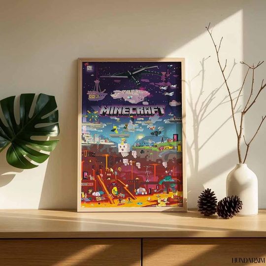 Minecraft Pixel World Vertical Poster, Gaming Wall Decor, Retro Art Print