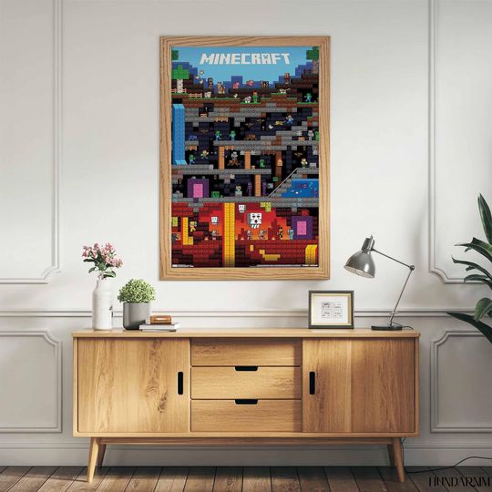 Minecraft World Pixel Art Poster for Gamer Room Wall Decor