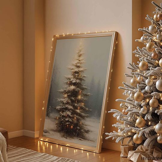 Snowy Christmas Tree Poster - Glowing Winter Forest Wall Art