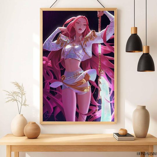 Mira Demon Hunters Poster - Pink Hair Warrior Anime Wall Art, Fantasy Girl Print