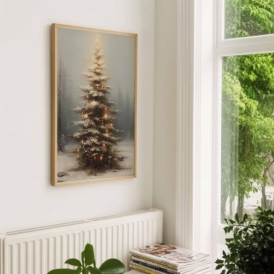 Snowy Christmas Tree Poster - Glowing Winter Forest Wall Art