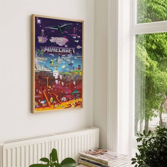 Minecraft Pixel World Vertical Poster, Gaming Wall Decor, Retro Art Print