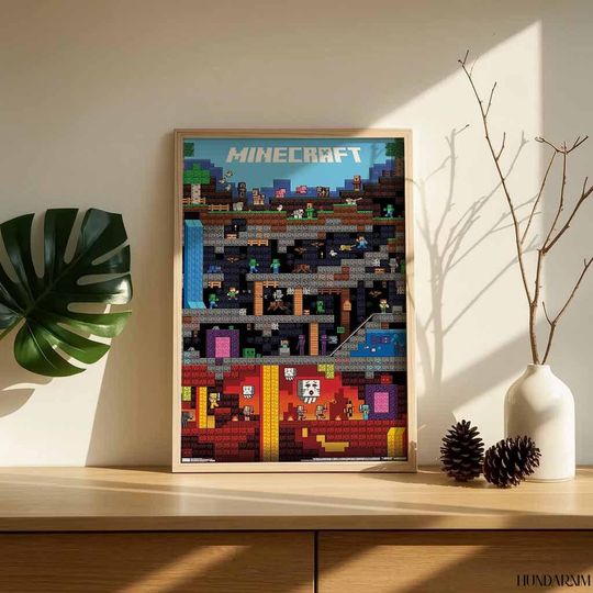 Minecraft World Pixel Art Poster for Gamer Room Wall Decor