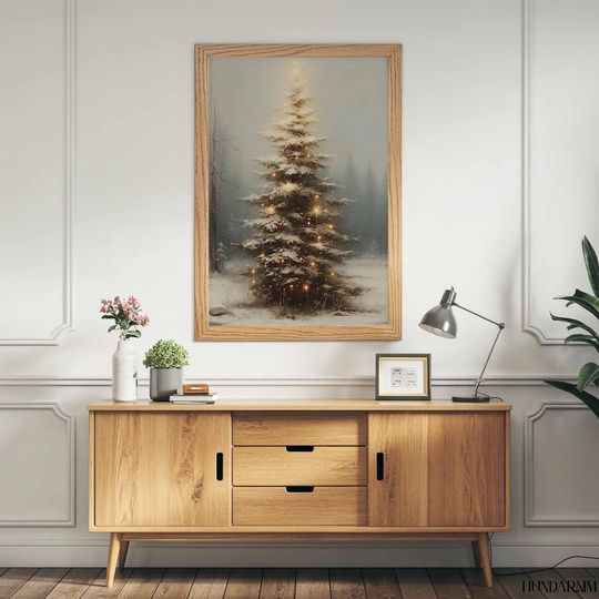 Snowy Christmas Tree Poster - Glowing Winter Forest Wall Art
