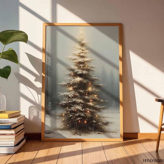 Snowy Christmas Tree Poster - Glowing Winter Forest Wall Art