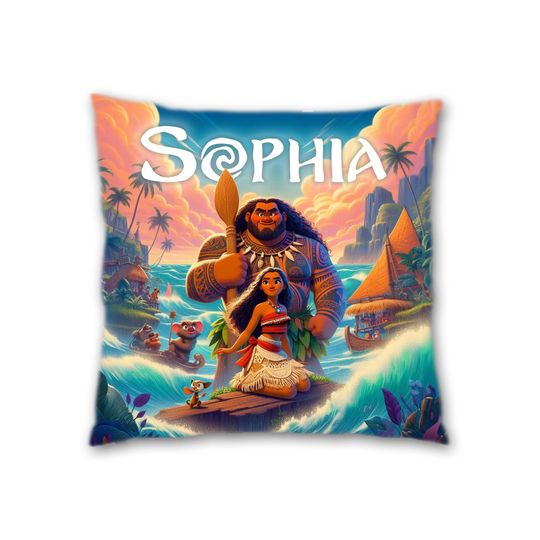Moana pillow personalized with your name, Disney Throw Pillows, 100% polyester, includes padding, zipper for easy washing