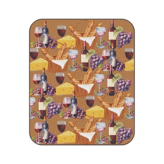 Wine & Cheese Picnic Mat , Outdoor Mat for Summer Gatherings, Ideal for Romantic Dates, Festivals, Camping Trips, Ideal Gift