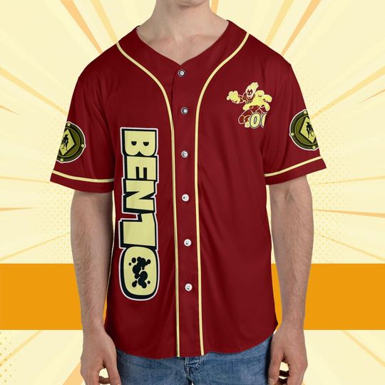 Personalize Ben 10 Pyronite Red Yellow Jersey, Cartoon Baseball Team Outfit