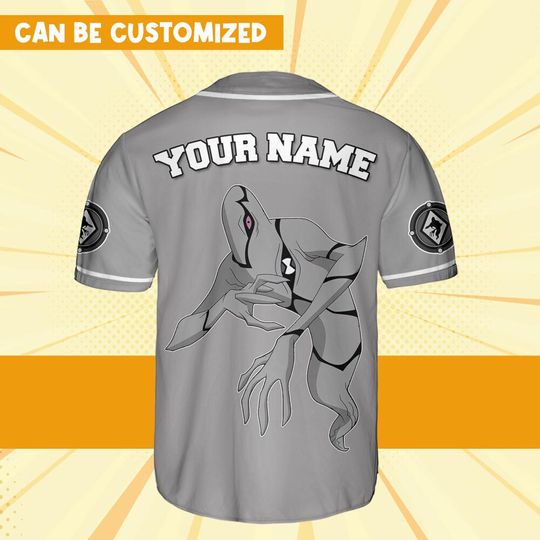 Personalize Ben 10 Ectonurite Gray White Jersey, Cartoon Baseball Team Outfit