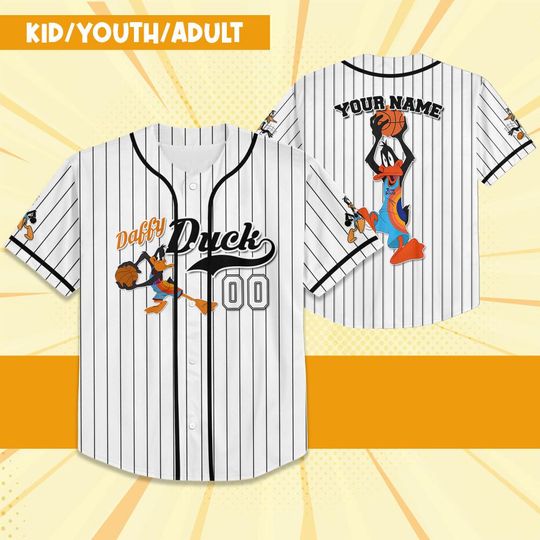 Personalize Daffy Duck Jersey Black White, Cartoon Baseball Team Outfit
