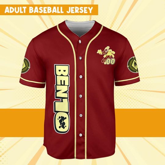 Personalize Ben 10 Pyronite Red Yellow Jersey, Cartoon Baseball Team Outfit