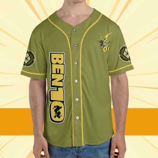 Personalize Ben 10 Lepidopterran Green Yellow Jersey, Cartoon Baseball Team Outfit