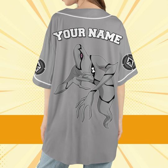 Personalize Ben 10 Ectonurite Gray White Jersey, Cartoon Baseball Team Outfit