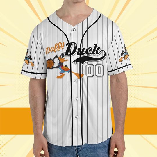 Personalize Daffy Duck Jersey Black White, Cartoon Baseball Team Outfit