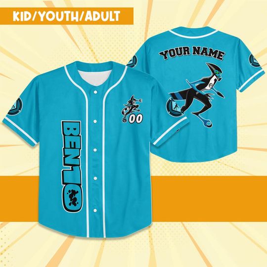 Personalize Ben 10 Kineceleran Blue Black Jersey, Cartoon Baseball Team Outfit