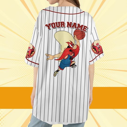 Personalize Yosemite Sam Jersey Red White, Cartoon Baseball Team Outfit
