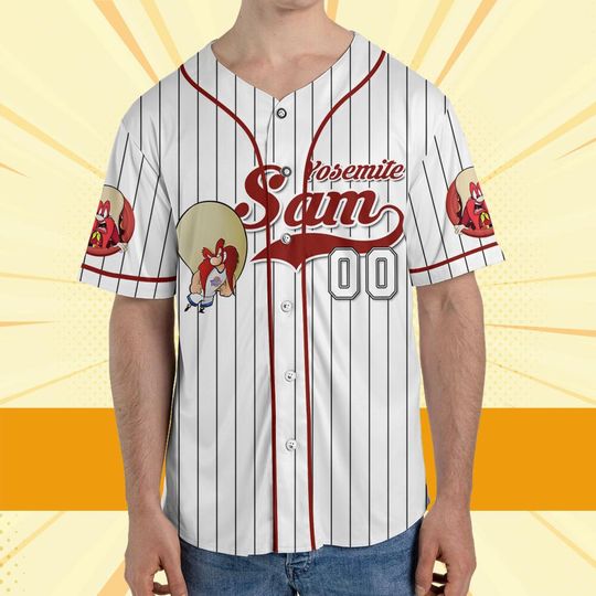 Personalize Yosemite Sam Jersey Red White, Baseball Jersey, Custom Kids, Youth, Adult, Birthday, Cartoon Team Outfit