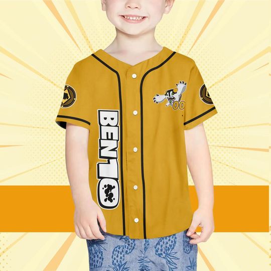 Personalize Ben 10 Arburian Yellow Black Jersey, Cartoon Baseball Team Outfit