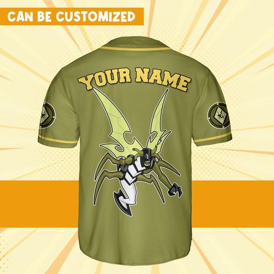 Personalize Ben 10 Lepidopterran Green Yellow Jersey, Cartoon Baseball Team Outfit