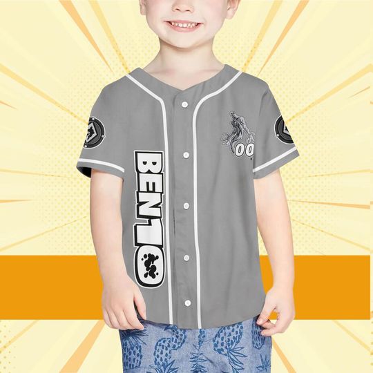 Personalize Ben 10 Ectonurite Gray White Jersey, Cartoon Baseball Team Outfit