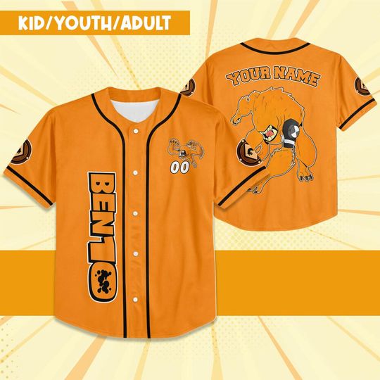 Personalize Ben 10 Vulpimancer Orange Black Jersey, Cartoon Baseball Team Outfit