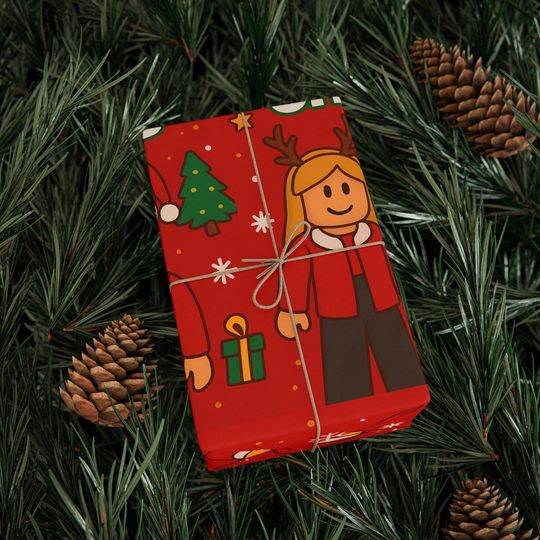 Roblox Christmas Wrapping Paper | Red Holiday Character Pattern