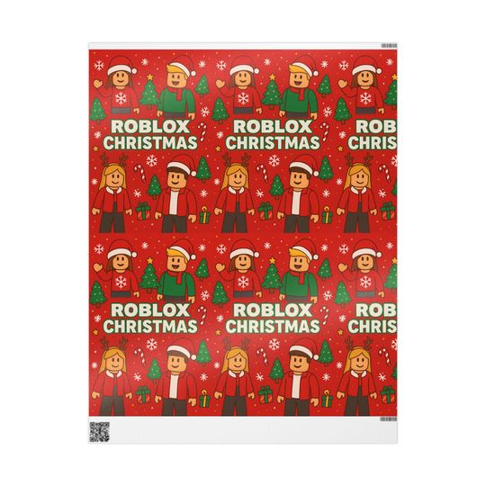 Roblox Christmas Wrapping Paper | Red Holiday Character Pattern