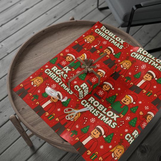 Roblox Christmas Wrapping Paper | Red Holiday Character Pattern