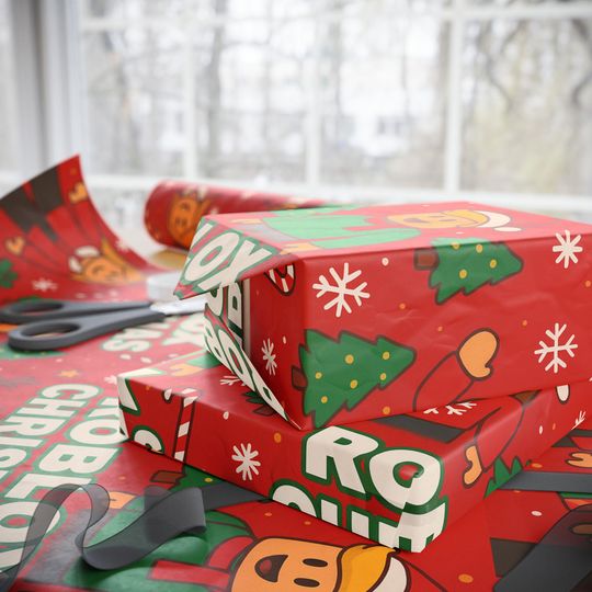 Roblox Christmas Wrapping Paper | Red Holiday Character Pattern