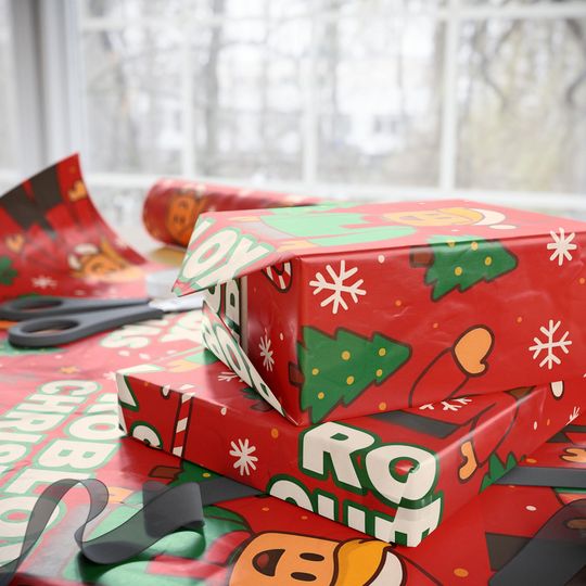 Roblox Christmas Wrapping Paper | Red Holiday Character Pattern