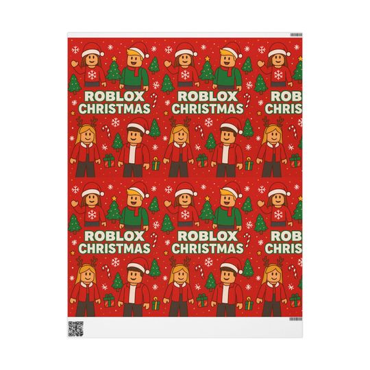 Roblox Christmas Wrapping Paper | Red Holiday Character Pattern