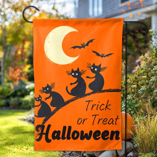 Halloween scary and cute black cat garden flag, fall home gift