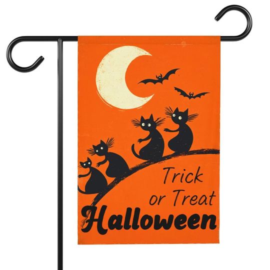 Halloween scary and cute black cat garden flag, fall home gift