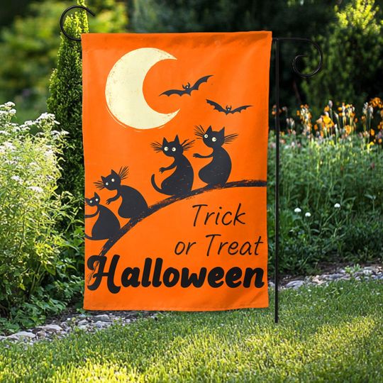 Halloween scary and cute black cat garden flag, fall home gift