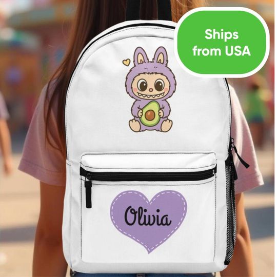 Personalized Preppy Labubu Backpack - White Back to School Bag for Girls