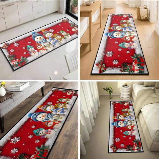 Christmas Snowman Runner Rug with Custom Grandkids’ Names for Mom and Dad