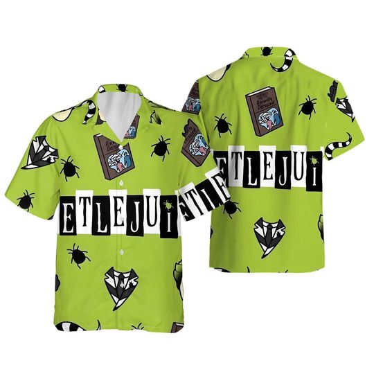 Vintage Horror Beetlejuice Hawaiian Shirt, Beetlejuise Halloween Button Up Shirt-Beetlejuice 1988 Movie Shirt, Halloween Hawaii Shirt