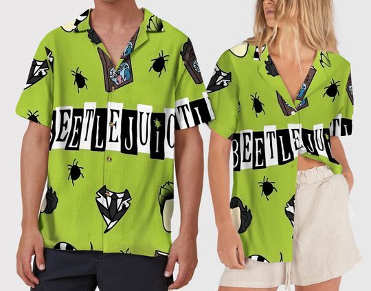 Vintage Horror Beetlejuice Hawaiian Shirt, Beetlejuise Halloween Button Up Shirt-Beetlejuice 1988 Movie Shirt, Halloween Hawaii Shirt
