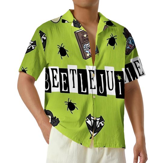 Vintage Horror Beetlejuice Hawaiian Shirt, Beetlejuise Halloween Button Up Shirt-Beetlejuice 1988 Movie Shirt, Halloween Hawaii Shirt