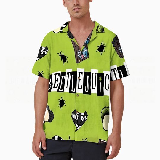 Vintage Horror Beetlejuice Hawaiian Shirt, Beetlejuise Halloween Button Up Shirt-Beetlejuice 1988 Movie Shirt, Halloween Hawaii Shirt