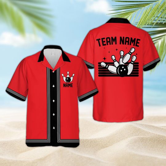 Personalized Hawaiian Bowling Shirt, Custom Name Retro Bowling Team Button Shirt