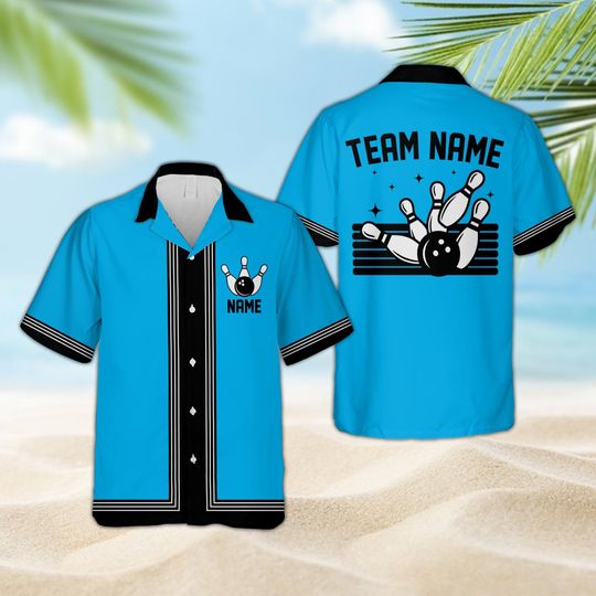 Personalized Hawaiian Bowling Shirt, Custom Name Retro Bowling Team Button Shirt