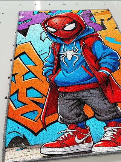 Spiderman Rug: 3D Print Kids Room Decor, Non-Slip Cotton Blend