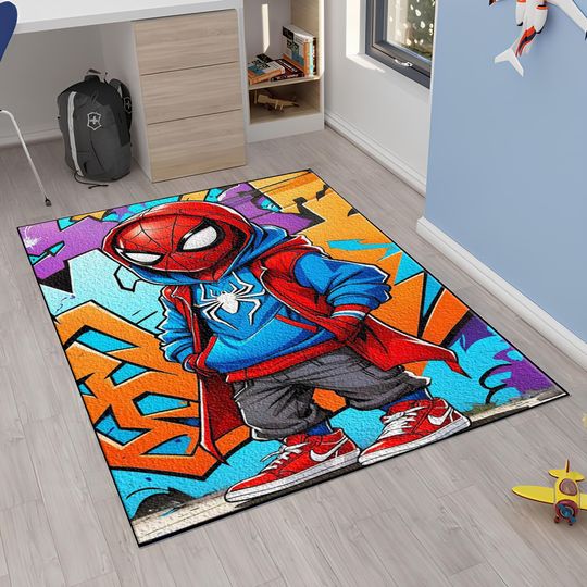 Spiderman Rug: 3D Print Kids Room Decor, Non-Slip Cotton Blend