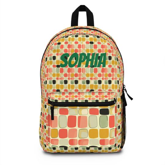 Personalized Mid Century Modern Geometric Backpack | Lightweight Waterproof Bag | Back to School