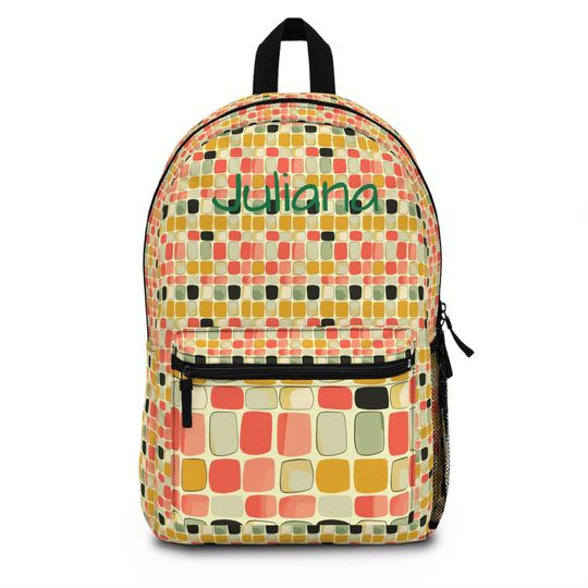Personalized Mid Century Modern Geometric Backpack | Lightweight Waterproof Bag | Back to School